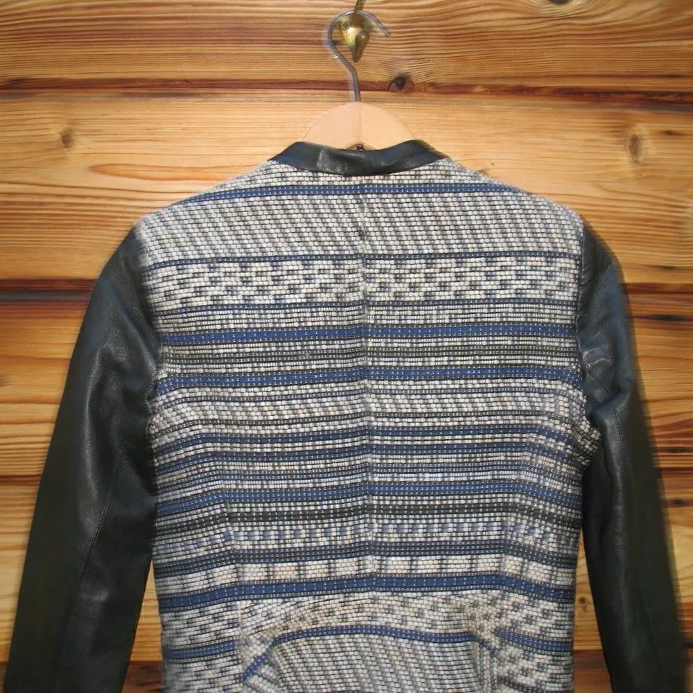 Sachin + Babi Black Leather Tweed Cropped Jacket